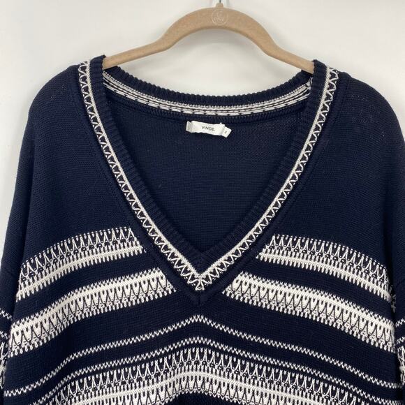 Vince Sweater Textured Stripe Cotton V Neck Pullover White Black Womens XS - Picture 3 of 8